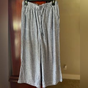 Comfortable rayon/linen denim color white stripe pants, perfect for the beach